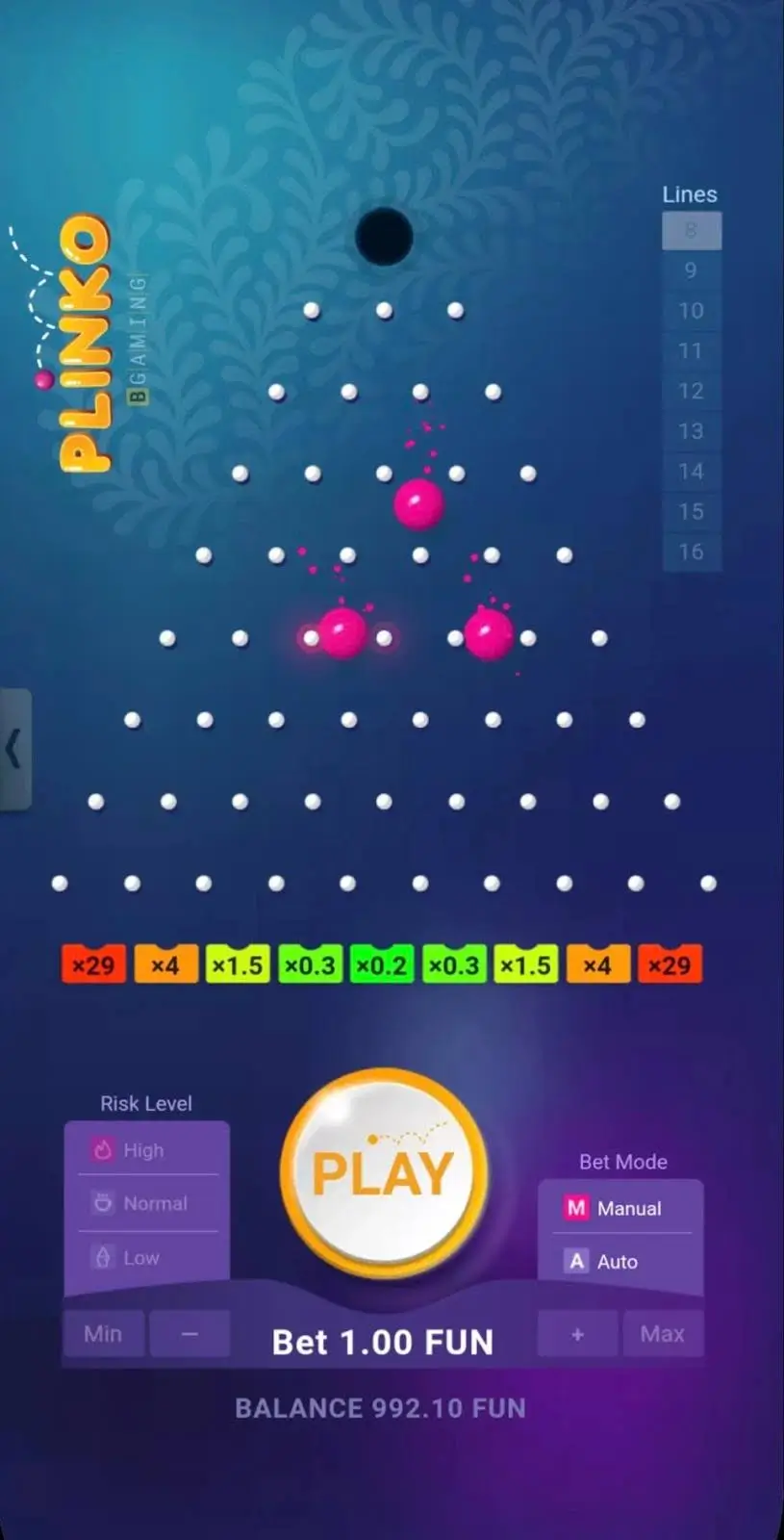 Plinko mobile app interface